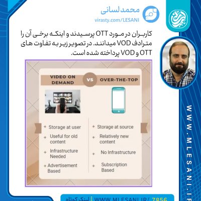 کاربران در مورد OTT پرسیدند و اینکه برخی آن را مترادف VOD میدانند. در تصویر زیر به تفاوت های OTT و VOD پرداخته شده است.